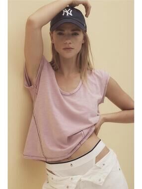 Pilcro Seamed Tee - Lavender - XL , Cotton Anthropologie